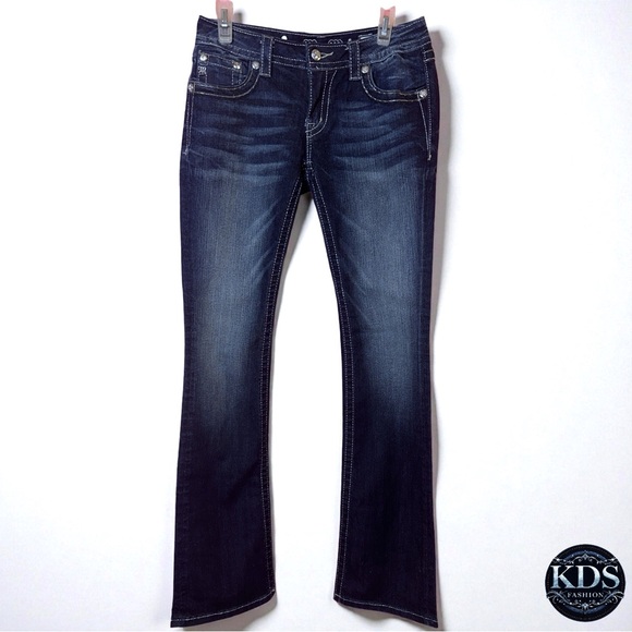 Miss Me Signature Bootcut Jeans Sz 28 — Crystal Front Sequin Cross Back Pockets - Picture 4 of 11